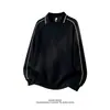 Sudadera con capucha tipo polo estilo retro universitario para hombre, adolescente, estudiante, moderna, versátil, guapa, con solapa, holgada, de manga larga