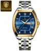 Poedagar/Baidaqia Nuevo Reloj para Hombre Impermeable Luminoso Forma de Barril Cuarzo Correa de Acero Doble Calendario Reloj de Pulsera