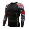 Ropa Deportiva Ajustada de Moda para Hombre Otoño e Invierno, Estampado de Flores Graffiti, Manga Larga, Tallas Grandes Europeas y Americanas, Transpirable, Secado Rápido, Ropa de Fitness