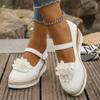 Novos Sapatos Femininos Plus Size Transfronteiriços, Sapatos Casuais Modernos de Solado Grosso, Sapatos Femininos Florais de Bico Fechado com Fivela e Salto Anabela Vazado, Estilo Europeu e Americano