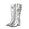 Botas altas de punta sólida para otoño e invierno para mujer, versátiles y ligeras con cremallera lateral, botas de tacón alto para mujer, botas de moda transfronterizas de talla grande para mujer