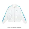 Jaqueta zip-up com gola alta e estampa de estrelas estilo retrô americano, modelagem solta, estilo preppy, sportswear casual, adequada para estudantes