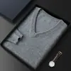 Suéter de Cachemira para Hombre, Suéter Blanco de Cachemira Otoño e Invierno, Suéter Cálido de Cuello en V, Cuello Corazón Capa Base de Cachemira para Hombre