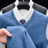 Chaleco de punto casual 100% cachemira para hombre de otoño e invierno, sin mangas, cuello en V, para hombres de mediana edad y mayores