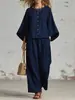 Novo Conjunto Feminino de Comércio Exterior 2026 Casual Estação Independente Roupas Femininas Amazon Europa e América Algodão Linho Calça de Pernas Largas Conjunto