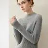 Suéter de moda jacquard de cuello medio 100% cachemira para mujer, otoño e invierno, grueso, holgado, versátil, camisa base de punto
