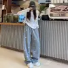 Calça Reta Estampada de Estrelas Primavera 2026 Nova Casual Solta Petite High-End Preta Calça de Pernas Largas para Mulheres
