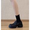 Mocasines de Cuero Grueso Estilo Británico con Plataforma para Aumentar Altura y Punta Redonda para Mujer, Nuevos Mocasines Retro Negros Otoño 2026, Zapatos Pequeños de Cuero, Zapatos de Vestir