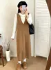 Vestido-colete feminino plus size com decote V, vestido regata feminino, vestido de tricô solto outono e inverno 2026 para mulheres plus size