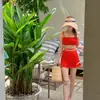 Traje de baño para mujer, bikini dividido dulce y picante, conjunto de tres piezas, traje de baño de cintura alta para aguas termales puras, para pecho pequeño, traje de baño para mujer, Ins