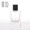 Botellas de perfume transparentes de vidrio al por mayor 30ml 100ml cuadradas para muestras cosméticas dispensadoras botellas vacías botellas con atomizador de niebla fina