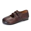 [Precio del Evento 108] Piel de Vaca de Primera Capa Agarrada a Mano, Zapatos Pequeños de Cuero con Punta Redonda, Hebillas de Correa, Zapatos Planos de Cuero Genuino, Zapatos de Boca Baja