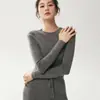Nuevo suéter de punto fino de lana para mujer, cuello redondo, ajuste slim, manga larga, color liso, delgado, para otoño e invierno.