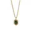 Reino Secreto Floreciente Estilo Bosque Retro Flor de Gema Verde Oliva Collar Pendiente Set de Lujo Ligero de Alta Gama para Mujer