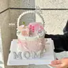 2026 Día de la Madre Cesta de Flores de Perlas Adorno para Decoración de Pasteles Mamá Te Amo Tarjeta Hermoso Topper de Perlas MAMÁ