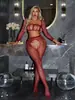Lencería Sexy de Manga Larga Transfronteriza Europea Americana Sexy Adelgazante Conjunto de Dos Piezas Body de Malla Rasgada Pijama Ropa de Malla w890