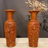 Adornos de Talla en Madera de Ébano para Sala de Estar en Casa, Mueble de TV, Artesanías Decorativas Estilo Chino Nuevo, Venta de Liquidación para Inauguración de Casa, Jarrón de Dragón y Fénix