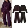 Ropa de Mujer al por Mayor Transfronteriza Estilo Europeo y Americano Color Sólido Sudadera con Capucha y Cremallera Cardigan Sudadera Casual Chaqueta + Traje de Pantalones Rectos