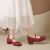 Zapatos de salón para mujer con nuevo lazo correa única tacón grueso trabajo 2026 ballet primavera y otoño versátil falda de gamuza