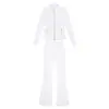 [En Stock] Conjunto de Pantalones Acampanados y Chaqueta de Forro Polar, Abrigo de Manga Larga para Mujer de Corte Ajustado, Ropa Deportiva Elástica para Yoga