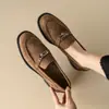 Nuevos Mocasines de Piel Genuina para Mujer Otoño e Invierno Forrados de Felpa Tacón Grueso Estilo Británico Retro Zapatos Pequeños de Cuero JK Slip-on Zapatos para Mujer Estilo Francés