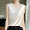 Camisola de Satén de Seda 2026 Verano Nueva Moda para Mujer Cuello en V Frontal Cuello Redondo Trasero Camisola Corta Interior Camiseta sin Mangas