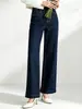 Venda Direta da Fábrica Nova Cor de Fechadura Jeans com Elasticidade em Quatro Direções Bolsos Femininos Linha de Bordado Casual Emagrecedor Perna Reta Estreita Calças Longas