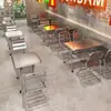 Restaurante Estilo Industrial Snack Bar Mesa Cuadrada Plegable de Doble Capa de Acero Inoxidable y Sillas Tienda de Barbacoa Brochetas Tienda del Sudeste Asiático Mesa