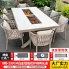 Mesas y Sillas Nórdicas de Exterior Mojia, Aleación de Aluminio con Acabado de Madera, Mesas con Parrilla Eléctrica y de Carbón, Mesas y Sillas para Barbacoa de Exterior en Patio para Uso Doméstico