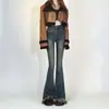 Jeans Feminino Cintura Alta Micro Flare Outono e Inverno 2024 Tendência Versátil Nova Chegada Retro Franja Slim-fit Fosco Calça Ferradura