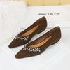 3683-H68 Entrada Francesa Lujo Punto Cadena de Diamantes Decorativos Zapato de Una Sola Capa Gamuza Cuña Baja Tacón Bajo Versátil para Mujer Zapatos de Una Sola Capa