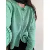 Cardigan Suéter Abrigo de Punto Suave de Manga Larga Jacquard Hueco Cuello Redondo Estilo Francés Suave para Mujer