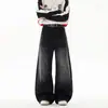 Calça Jeans Lavada com Padrão de Bambu Scimitar para Homens e Mulheres, Calça Reta Casual com Vibe Americana, Calça Longa Wide-Leg Tendência Cool