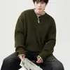 Ropa de punto cálida con solapa para Otoño e Invierno para Hombre, Holgada, Casual, Elegante, de Color Puro, Ropa de Punto para Negocios, Sin Planchar, de Manga Larga, Camiseta Base