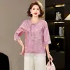 Atuendo de Verano para Mamá Joven 2026 Nueva Blusa de Gasa para Mujeres de Mediana Edad y Mayores, Elegante Camisa de Cinco Mangas, Top Delgado de Verano para Mujeres