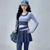 Nuevo Conjunto de Yoga para Mujer, Falso Dos Piezas, Manga Larga, Control de Abdomen, Adelgazante, Elástico, de Secado Rápido, para Correr por la Mañana, Entrenamiento de Gimnasio, Ropa Deportiva para Mujer