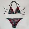 Traje de baño bikini triangular con cordones y estampado degradado, moda de playa transfronteriza, colección de bikinis estilo punk Y2k