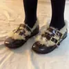 Primer Encuentro Temporada Zapatos Mary Jane de Tira Doble Hebilla Bajos Cálidos Planos para Mujer Zapatos de Exterior