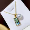 Colar de Pérolas Originais para o Dia das Mães Pingente de Pérola Natural Edison + Colar com Pingente de Concha de Abalone Banhado a Ouro 18K