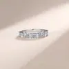 Anillo Cuadrado de Moissanita Doble Fila de Plata de Ley S925, Estilo Popular, Hace que las Manos se Vean Más Delgadas, Banda de Compromiso de Gama Alta para Mujeres