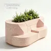 Macetero de flor de terrazo blanco hecho a medida para patio exterior, jardinera rectangular de suelo, contenedor de plantación para paisajismo de jardín de villa