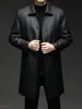 Chaqueta de Cuero Genuino para Hombre de Longitud Media con Solapa Acolchada de Terciopelo Grueso Chaqueta de Piel de Oveja con Forro Desmontable Abrigo de Terciopelo de Visón Ropa de Padre