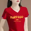 Camiseta básica de cuello en V para mujer de talla grande, camiseta de manga corta, top de manga corta para mujer, excedente de comercio exterior transfronterizo, marca
