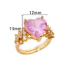 Anillo Abierto Popular Transfronterizo con Zirconia Rosa en Forma de Corazón Chapado en Oro de 18 Quilates Anillo Abierto Geométrico Accesorio de Joyería