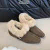 Zapatos Mary Jane de Cuero Genuino con Piel de Conejo, Tacón Oculto y Punta Cuadrada para Mujer, Zapatos Cálidos de Algodón con Felpa Adicional, Zapatos Peludos, Mules sin Cierre