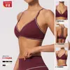 Top de Yoga Color Block para Mulheres Costas nadador Decote V sem Costas com Bojos Roupa Íntima Esportiva Top Esportivo para Treinamento Fitness 9615