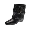 En stock~Botas Versátiles Retro Merade Knight Punta Fina Caña Corta Hebilla de Cinturón Tacón Grueso Botas Vaqueras Occidentales