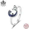 Joyería de Comercio Exterior Anillo de Plata Esterlina Gato Luna Chapado en Oro Rosa Moda s925 Anillo Abierto Anillo Simple Popular