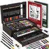 Set Chiyuan de 175 Piezas Caja de Regalo de Madera Set de Pinceles Pincel de Pintura Artística Caja de Regalo con Cuaderno Caja de Herramientas de Arte