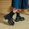 Botines Gruesos de Camelia para Mujer, Botas Estrechas de Tacón Grueso, Nuevos Botines de Calcetín Elástico Tejidos con Retazos de Punta Redonda para Otoño/Invierno
